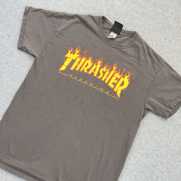 Thrasher Magazine Shirt Men's Medium M Grey Y2K Vintage Skate Flames Fade - Picture 1 of 8